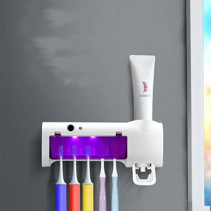 Toothbrush Sterilizer, Holder, Automatic Toothpaste Dispenser