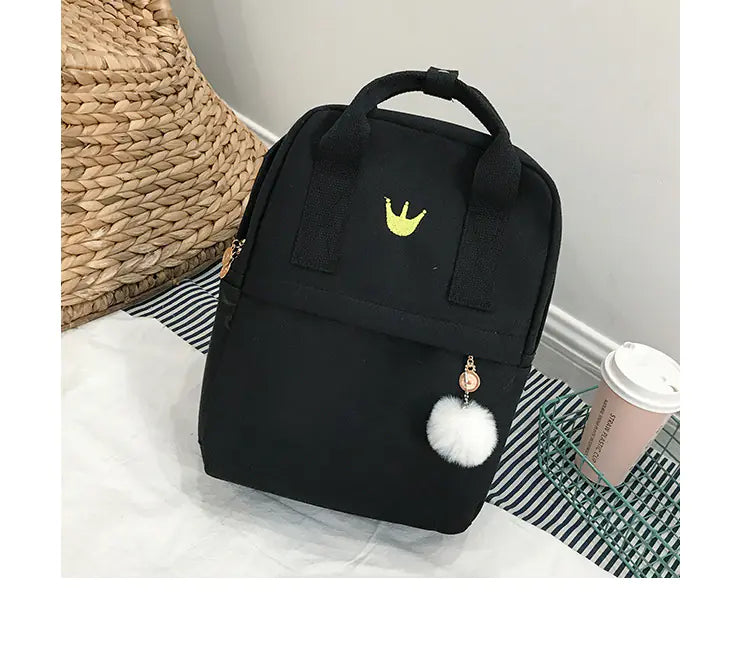 Korean Style Canvas Embroidered Backpack