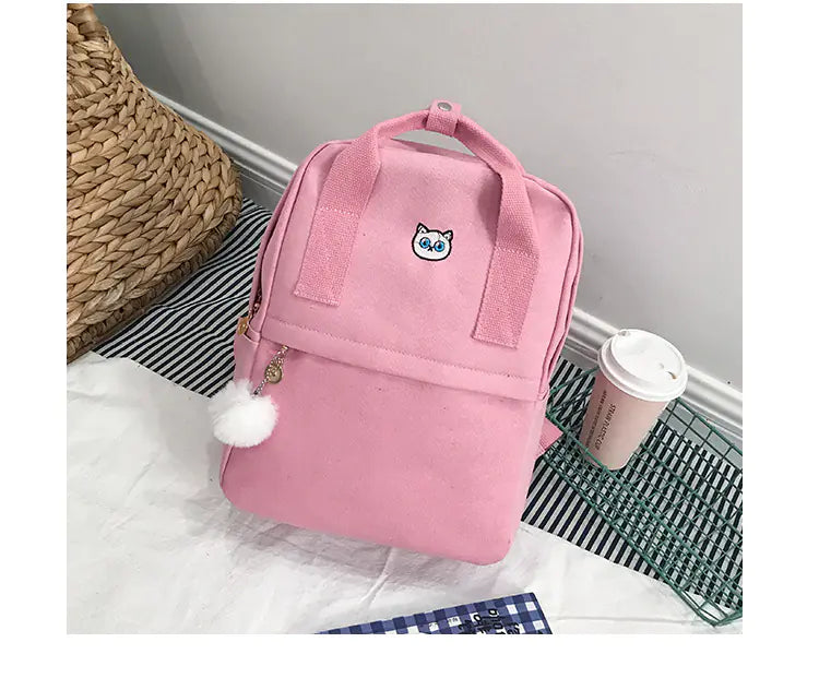 Korean Style Canvas Embroidered Backpack