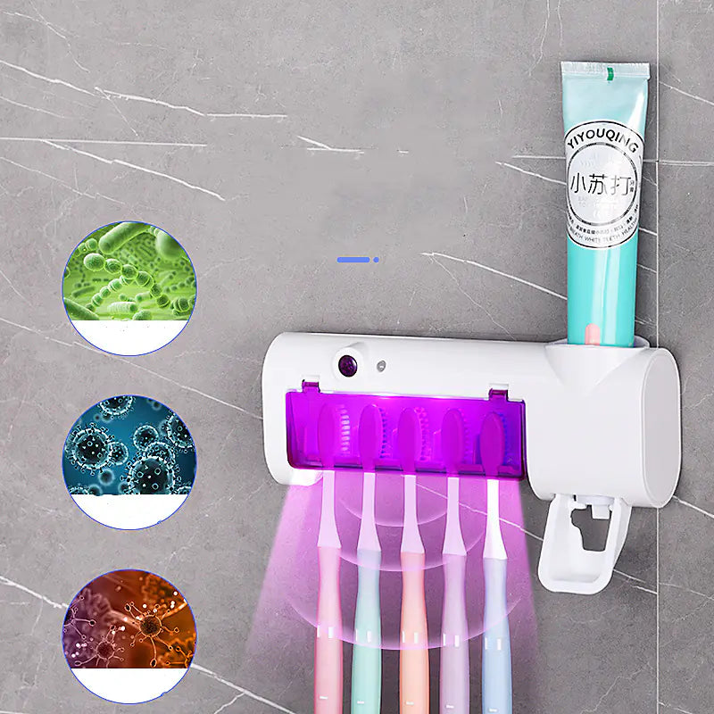 Toothbrush Sterilizer, Holder, Automatic Toothpaste Dispenser