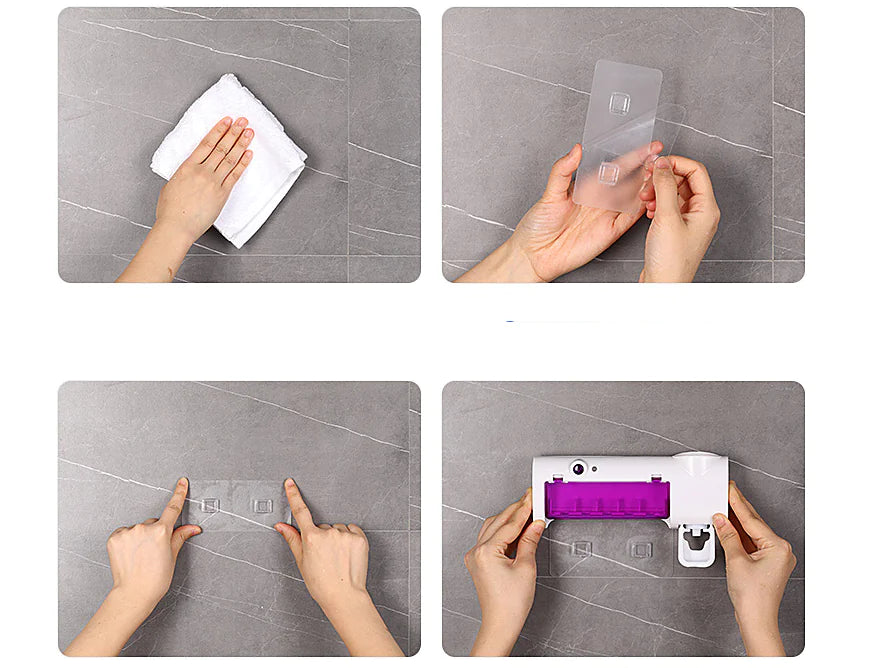 Toothbrush Sterilizer, Holder, Automatic Toothpaste Dispenser